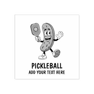 Personalized Cute Pickle Playing Pickleball Funny Rubber Stamp