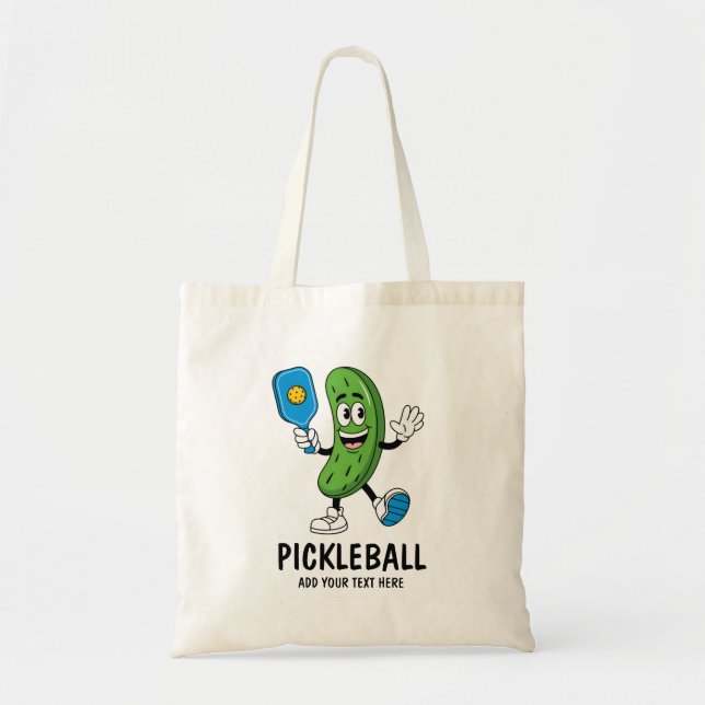 Personalized Cute Pickle Playing Pickleball Funny Tote Bag (Front)