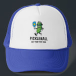 Personalized Cute Pickle Playing Pickleball Funny Trucker Hat<br><div class="desc">This hilarious and eye-catching trucker hat is the perfect accessory for your pickleball games, casual outings, and everyday wear. Show off your love of pickles and pickleball in style while staying comfortable and looking great. Whether you're buying it for yourself or as a gift, this personalized hat is guaranteed to...</div>