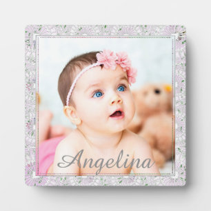 Personalized cute pink and grey Baby Photo Plaque