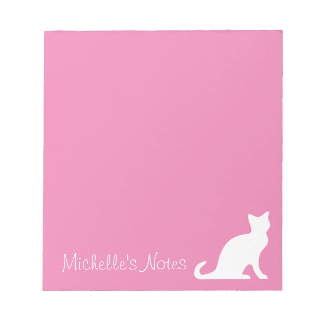 Personalized cute pink and white cat writing memo notepad (Front)
