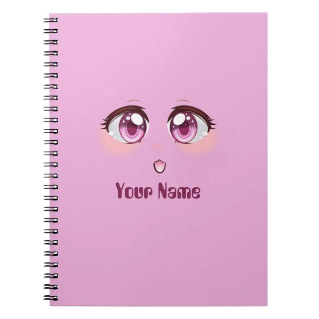 Personalized cute pink anime eyes notebook (Front)
