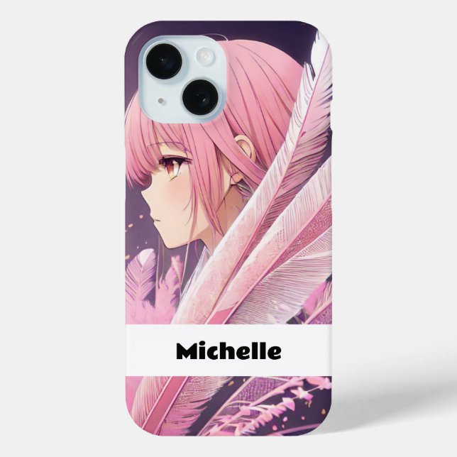 Personalized Cute Pink Anime Girl iPhone Case (Back)