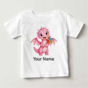 Personalized Cute Pink Baby Dragon Pinwheel Toddle T-Shirt