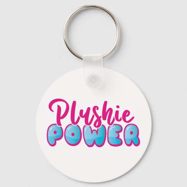 Personalized Cute Pink Blue Plushie Power Photo Keychain (Front)