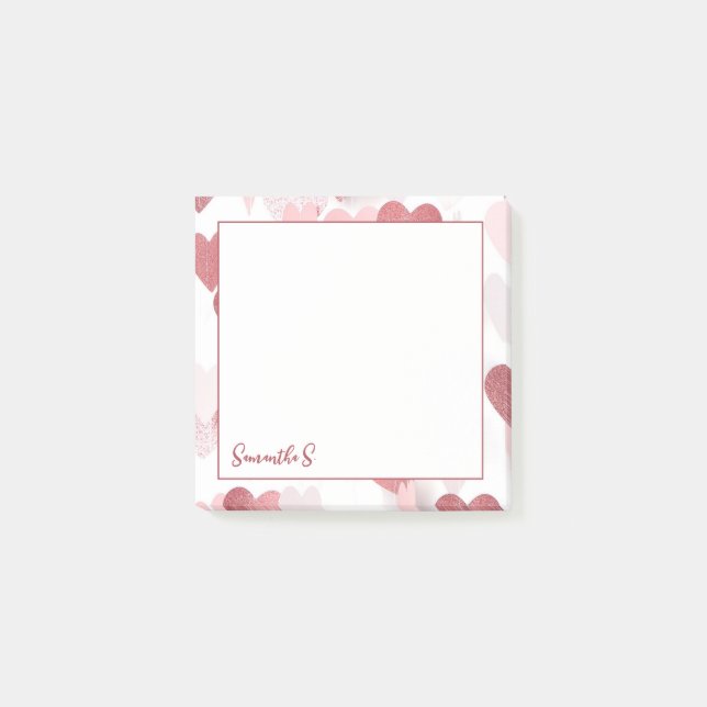 Personalized cute pink blush red pastel hearts  post-it notes (Front)