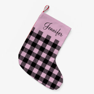 Personalized Cute Pink Buffalo Plaid  Small Christmas Stocking