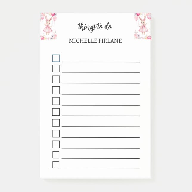 Personalized Cute Pink Bunny Post-it Notes (Front)
