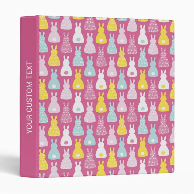 Personalized Cute Pink Bunny Rabbit Pattern Binder (Front/Spine)
