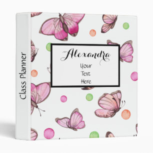 Personalized Cute Pink Butterflies Binder