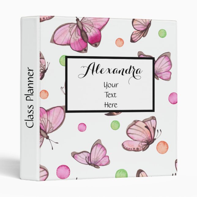 Personalized Cute Pink Butterflies Binder (Front/Spine)
