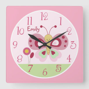 Personalized Cute Pink Butterfly Nursery Clock