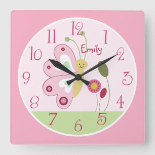 Personalized Cute Pink Butterfly Nursery Clock