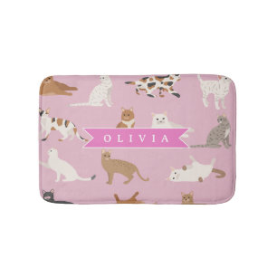 Personalized Cute Pink Cat Pattern Gift Cat Lover Bath Mat