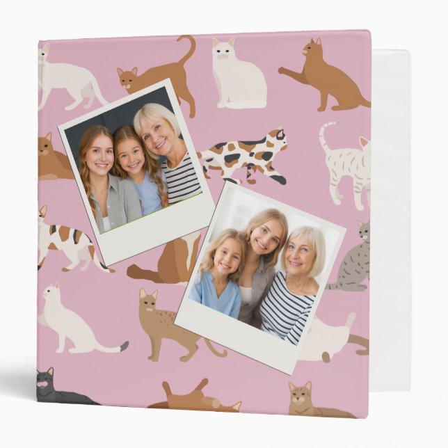 Personalized Cute Pink Cat Pattern Gift Cat Lover Binder (Front/Inside)