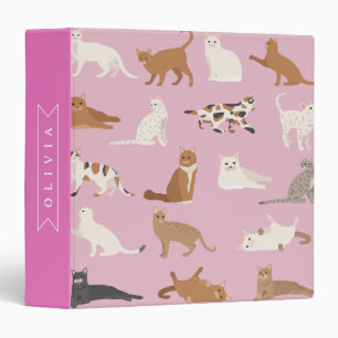 Personalized Cute Pink Cat Pattern Gift Cat Lover Binder