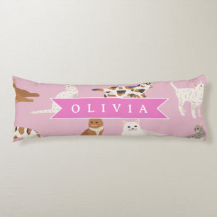 Personalized Cute Pink Cat Pattern Gift Cat Lover Body Pillow