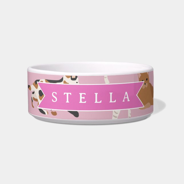 Personalized Cute Pink Cat Pattern Gift Cat Lover Bowl (Front)