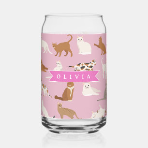 Personalized Cute Pink Cat Pattern Gift Cat Lover Can Glass