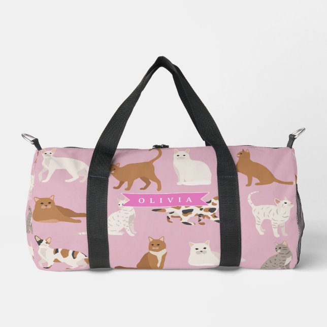 Personalized Cute Pink Cat Pattern Gift Cat Lover Duffle Bag (Front)