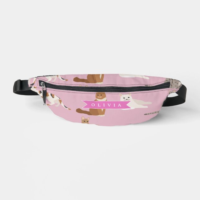 Personalized Cute Pink Cat Pattern Gift Cat Lover Fanny Pack (Front)