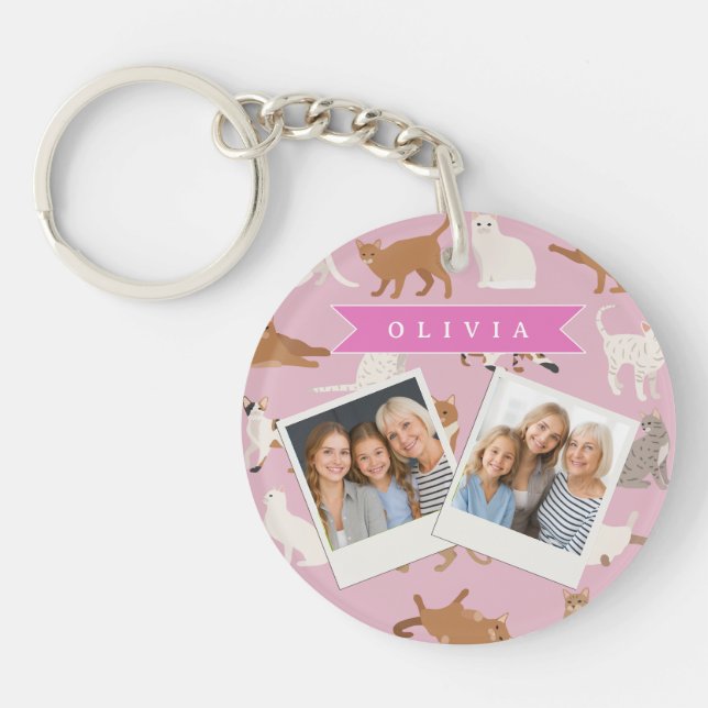 Personalized Cute Pink Cat Pattern Gift Cat Lover Keychain (Front)