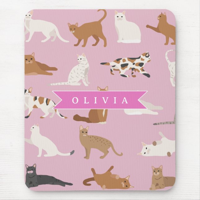 Personalized Cute Pink Cat Pattern Gift Cat Lover Mouse Pad (Front)