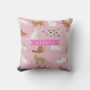 Personalized Cute Pink Cat Pattern Gift Cat Lover Throw Pillow