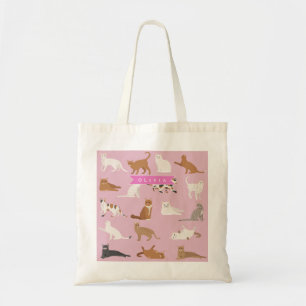 Personalized Cute Pink Cat Pattern Gift Cat Lover Tote Bag