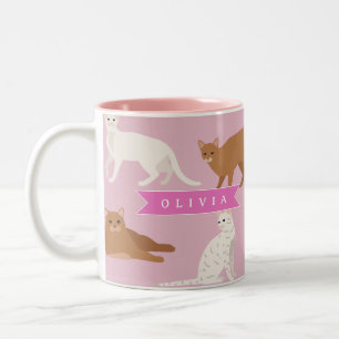 Personalized Cute Pink Cat Pattern Gift Cat Lover Two-Tone Coffee Mug