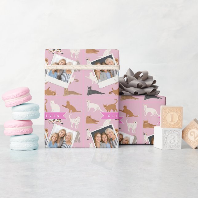 Personalized Cute Pink Cat Pattern Gift Cat Lover Wrapping Paper (Baby Shower)