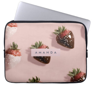 Personalized Cute Pink Chocolate-dipped Strawberry Laptop Sleeve