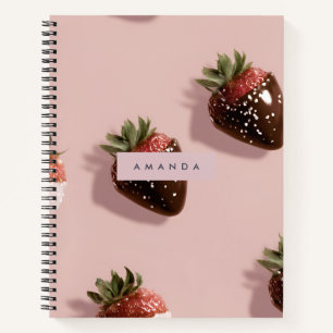 Personalized Cute Pink Chocolate-dipped Strawberry Notebook