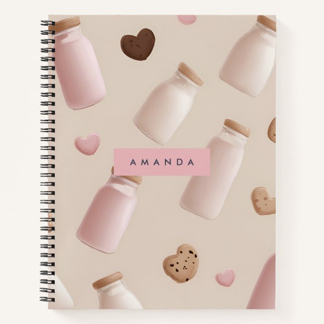 Personalized Cute Pink Cookie and Strawberry Milk Notebook (Front)
