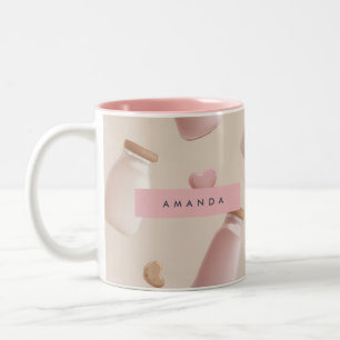 Personalized Cute Pink Cookie and Strawberry Milk Two-Tone Coffee Mug