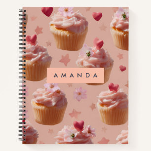 Personalized Cute Pink Cupcake Pattern Notebook