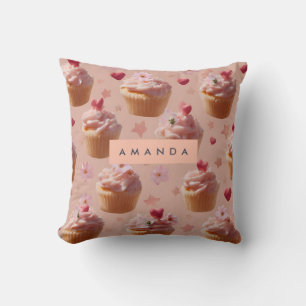 Personalized Cute Pink Cupcake Pattern Throw Pillow