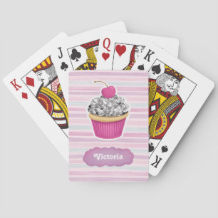 Personalized Cute Pink Cupcake Playing Cards