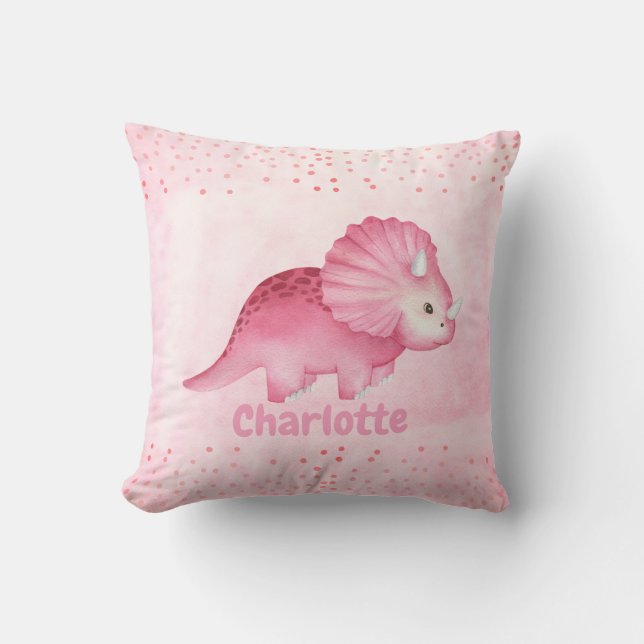 Personalized Cute Pink Dinosaur Throw Pillow (Front)