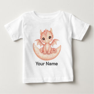 Personalized Cute Pink Dragon on Moon Pillow Baby T-Shirt