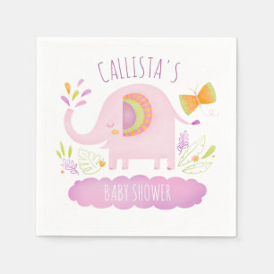 Personalized Cute Pink Elephant Baby Shower Napkin