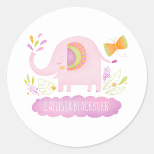 Personalized Cute Pink Elephant Sticker