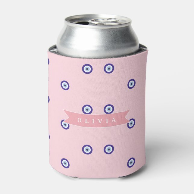 Personalized Cute Pink Evil Eye Custom Gift Can Cooler (Can Front)