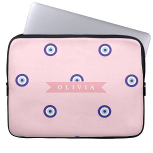 Personalized Cute Pink Evil Eye Custom Gift Laptop Sleeve