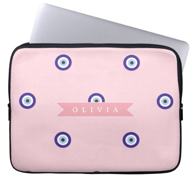 Personalized Cute Pink Evil Eye Custom Gift Laptop Sleeve (Front)