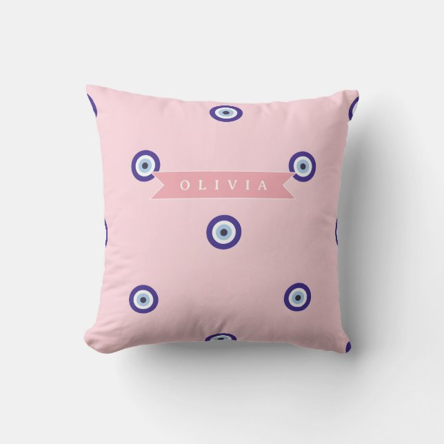 Personalized Cute Pink Evil Eye Custom Gift Throw Pillow (Front)