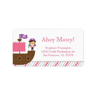Personalized cute pink girl's pirate address label