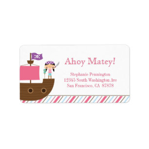 Personalized cute pink girl's pirate address label