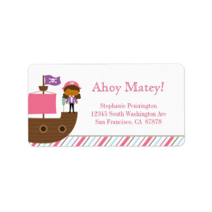 Personalized cute pink girl's pirate address label