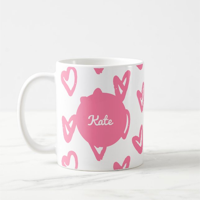 Personalized cute pink heart pattern coffee mug (Left)